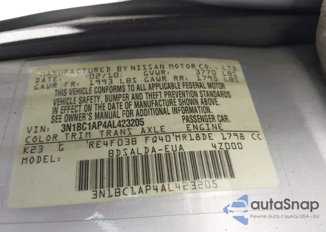 2010 Nissan Versa 1.8S z USA, uszkodzony, nr VIN 3N1BC1AP4AL423205